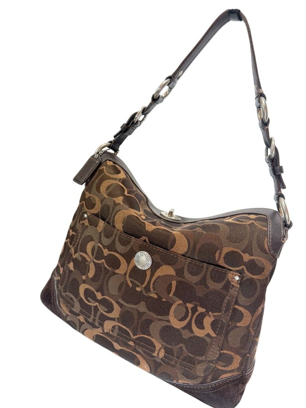 Coach Vintage Y2K Optic Signature Brown Chelsea Turn Lock Hobo Purse